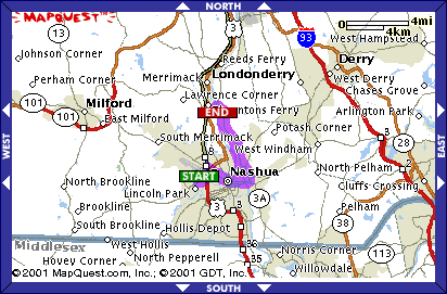 Overview Map to Litchfield NH